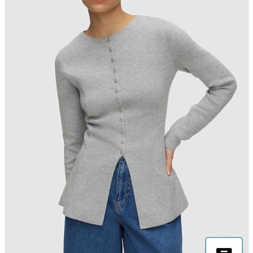 Daphne Split Hem Organic Cotton & Wool Blend Cardigan Size size 2